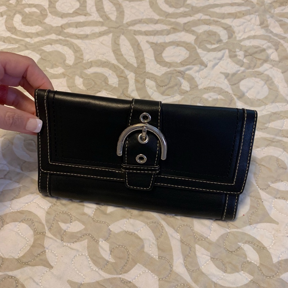 Coach black leather vintage checkbook wallet